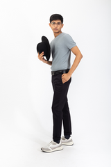 Custom fit chinos in a black cotton fabric