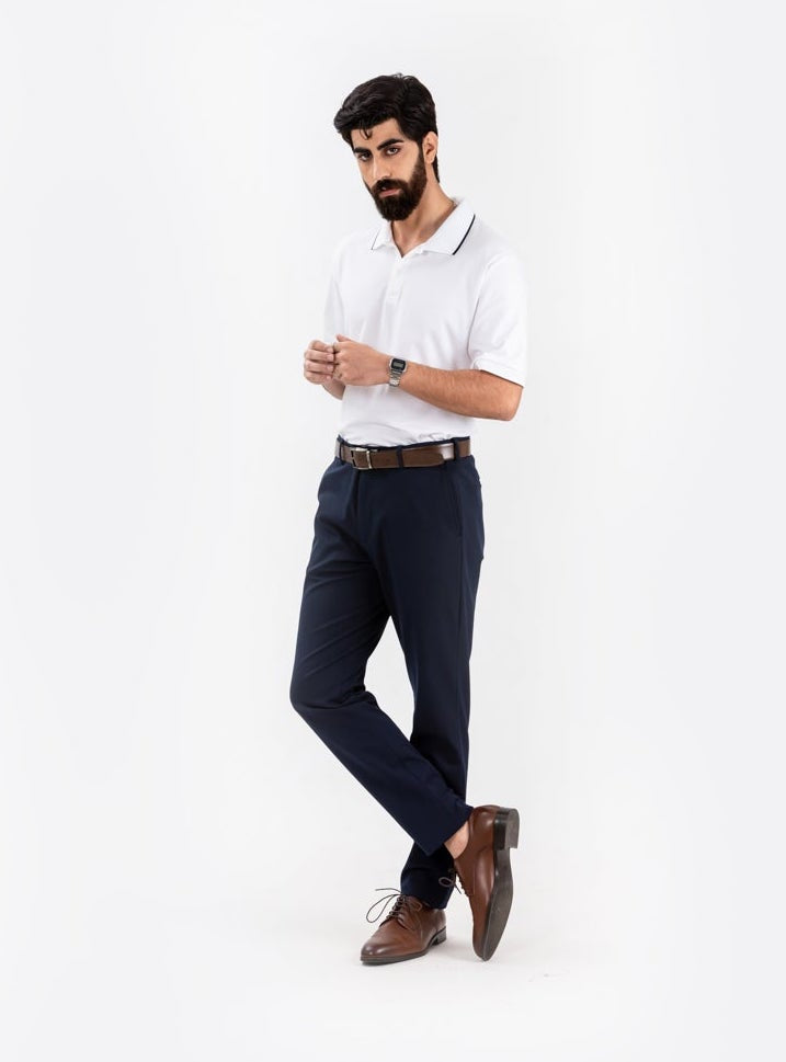 Dark Blue Water Repellant Slim Fit Formal Pants