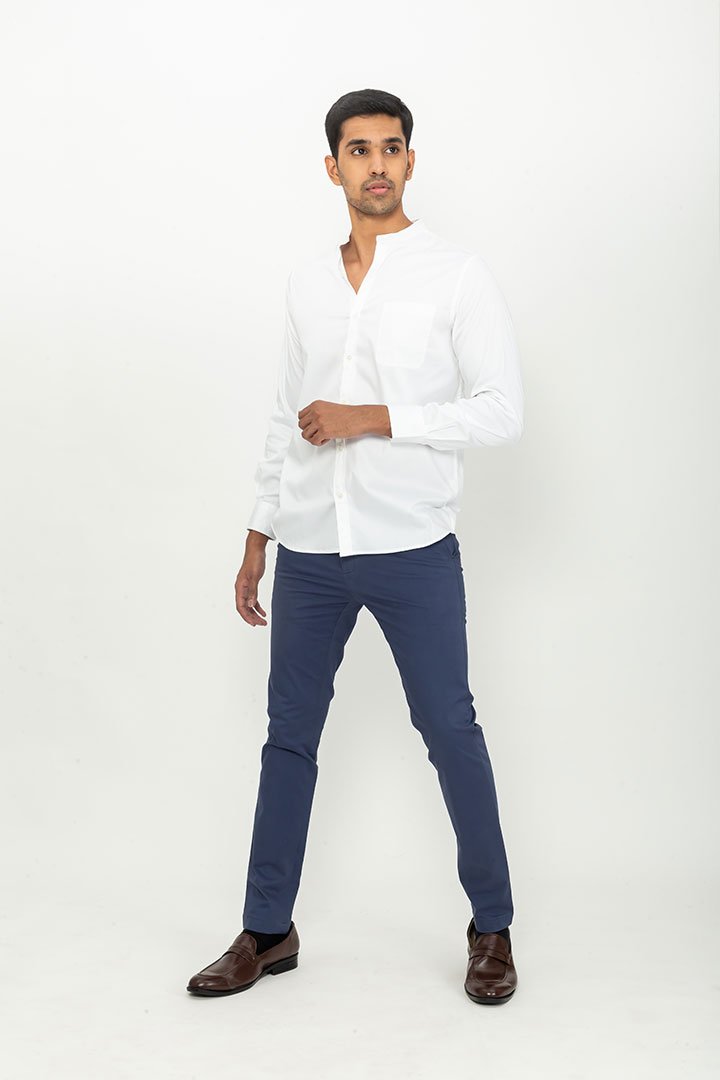 Made to order trousers in a  Navy cotton fabric