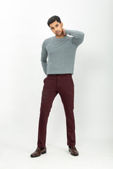 Made to order trousers in a Plum stretch knit fabric