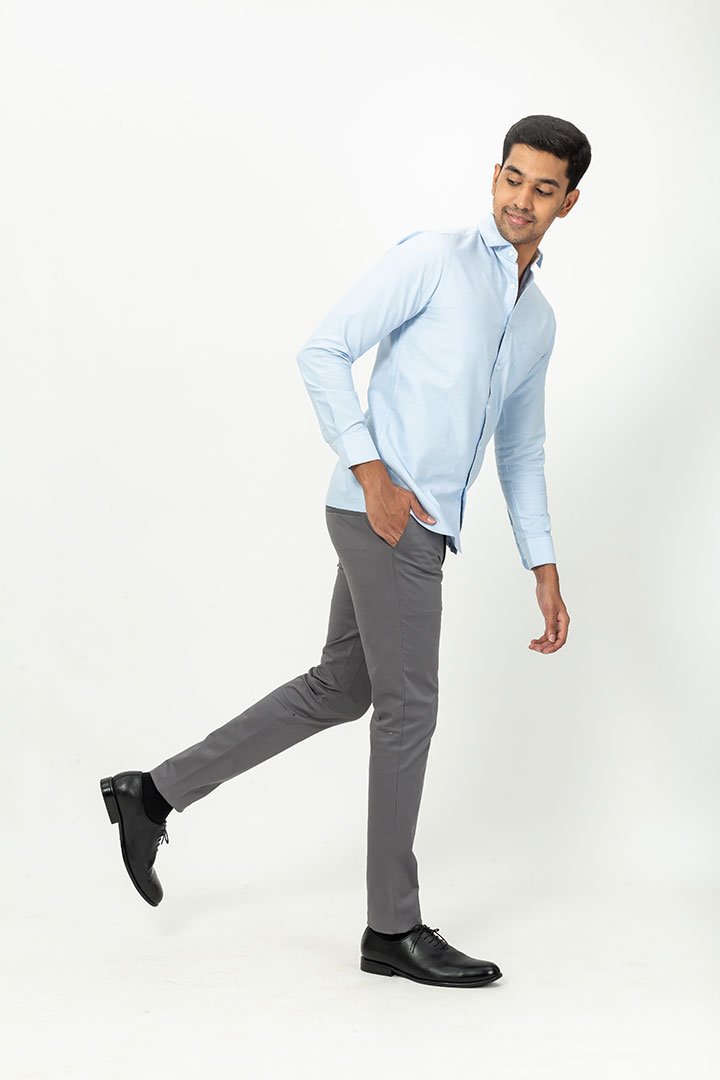 Custom made trousers in a Grey cotton fabric