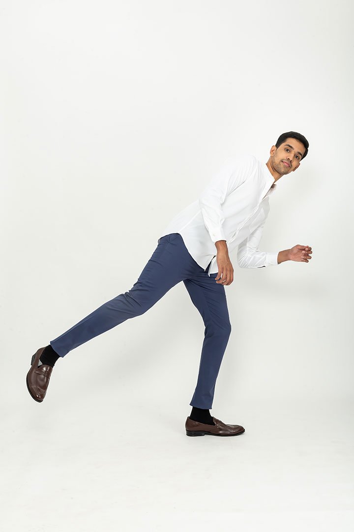 Made to order trousers in a  Navy cotton fabric