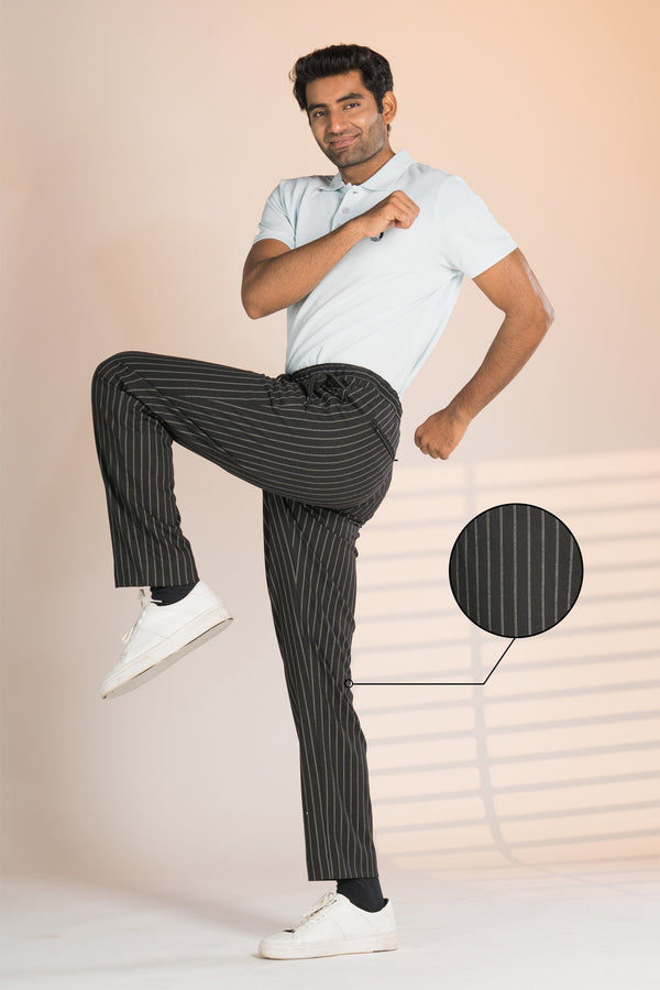 Black Pinstripe Power-Stretch Joggers