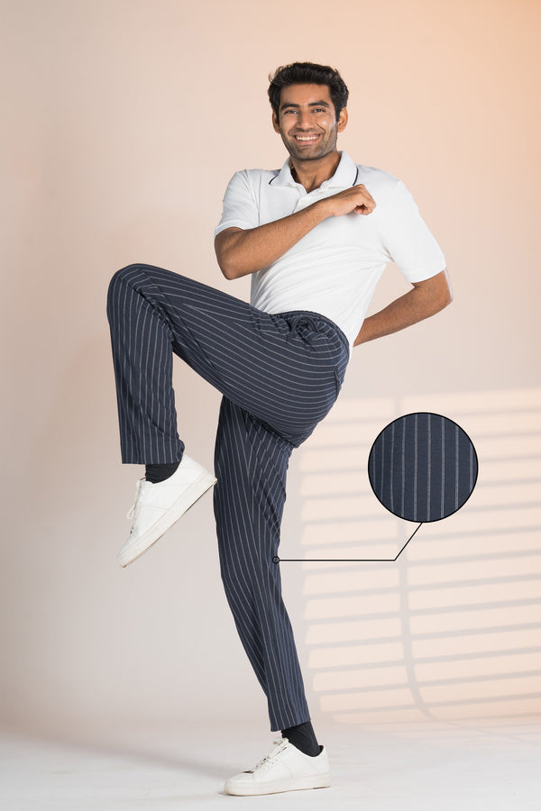 Navy Blue Pinstripe Power-Stretch Joggers