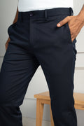 Custom fit Dress pant trousers in a stretch navy Poly Viscose fabric