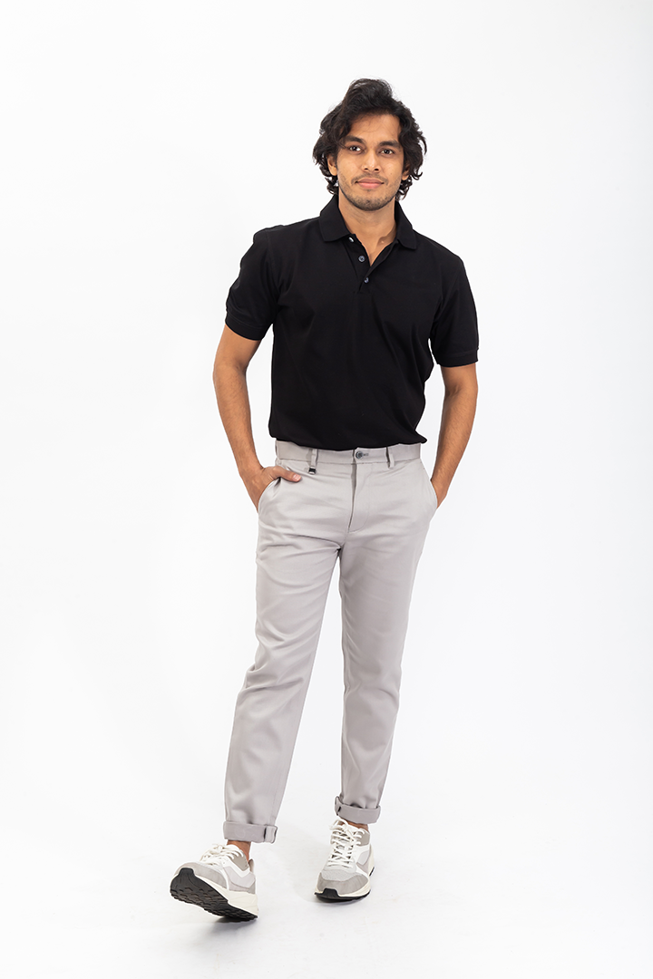 Made to order pants in a light grey cotton fabric