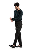 Custom fit Dress pant trousers in a stretch navy Poly Viscose fabric