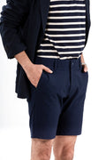 Custom fit Dress pant trousers in a stretch navy Poly Viscose fabric