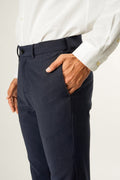 Custom fit Dress pant trousers in a stretch navy Poly Viscose fabric