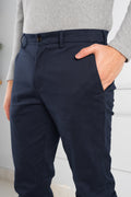 Custom fit Dress pant trousers in a stretch navy Poly Viscose fabric