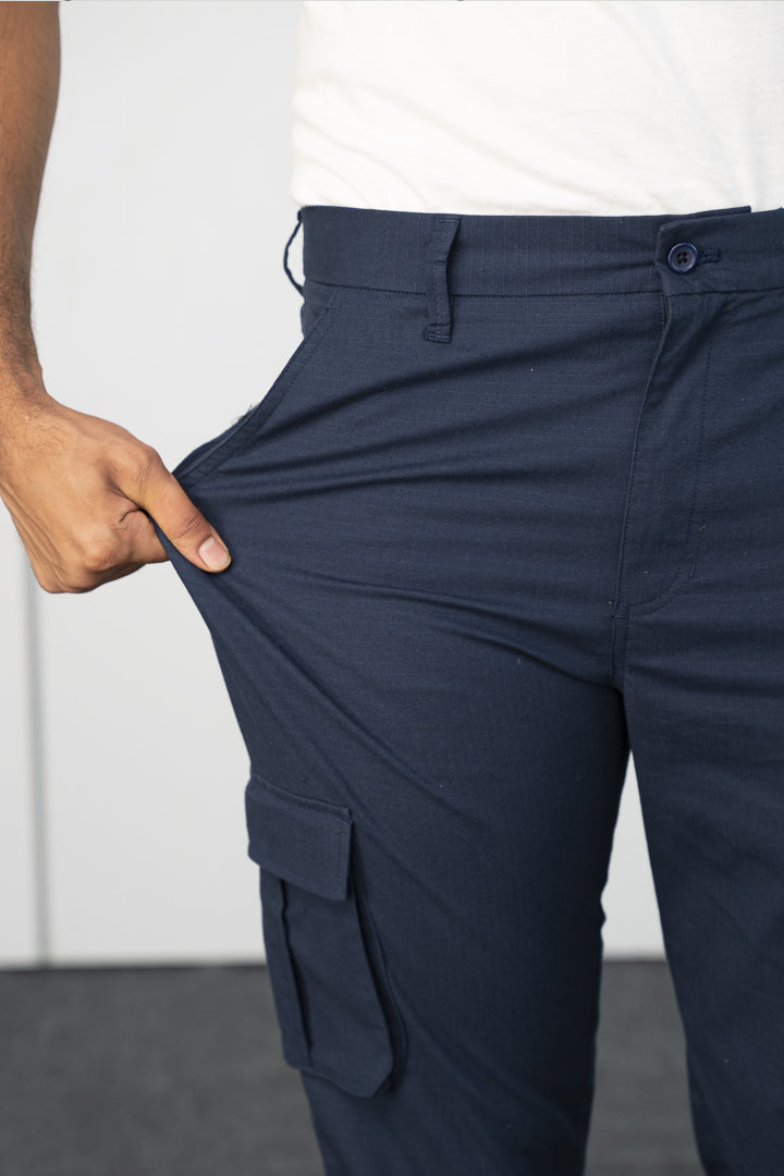 Blue Stretchable Cargo Pants