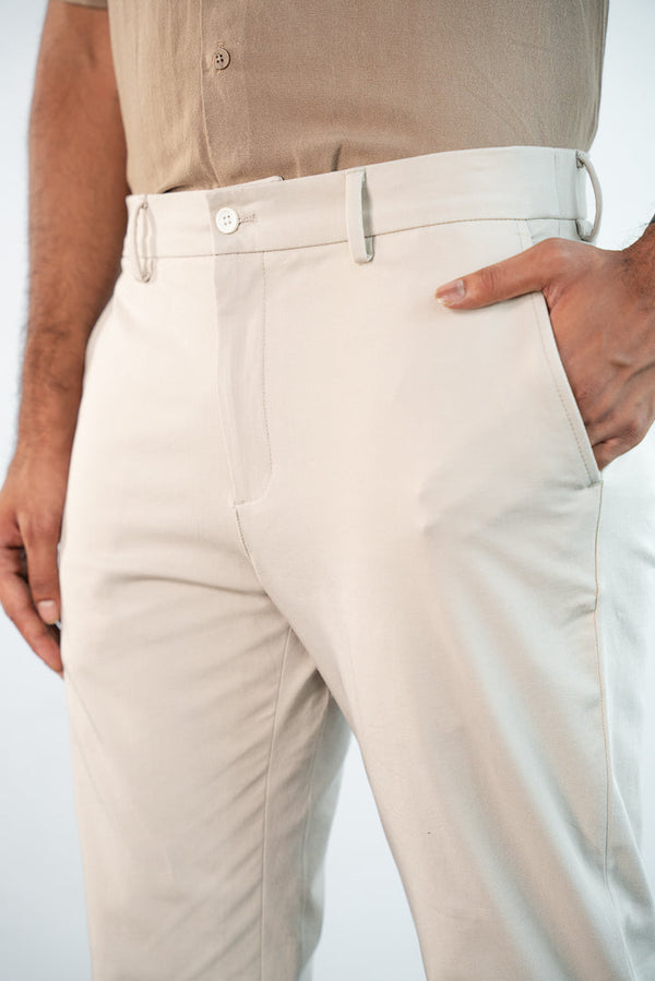 Ecru Stretch Cotton Chinos