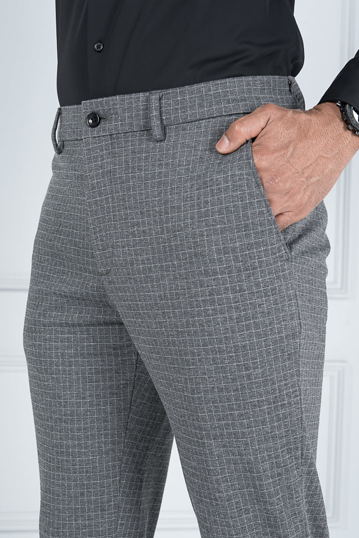 Grey Checks Stretch Pants