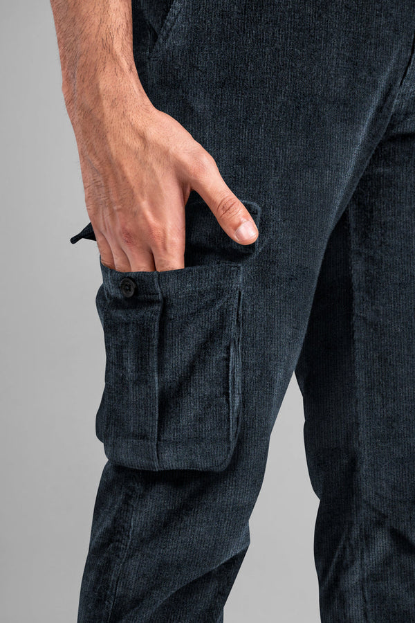Blue-Grey Corduroy Stretch Cargo Pants