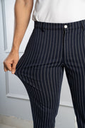 Custom fit Dress pant trousers in a stretch navy Poly Viscose fabric