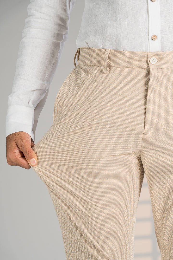 Jaisalmer Khaki Seersucker Checks Pants