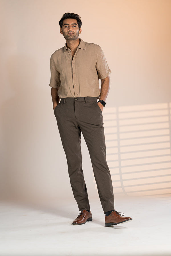 Walnut Brown Houndstooth Power-Stretch Pants