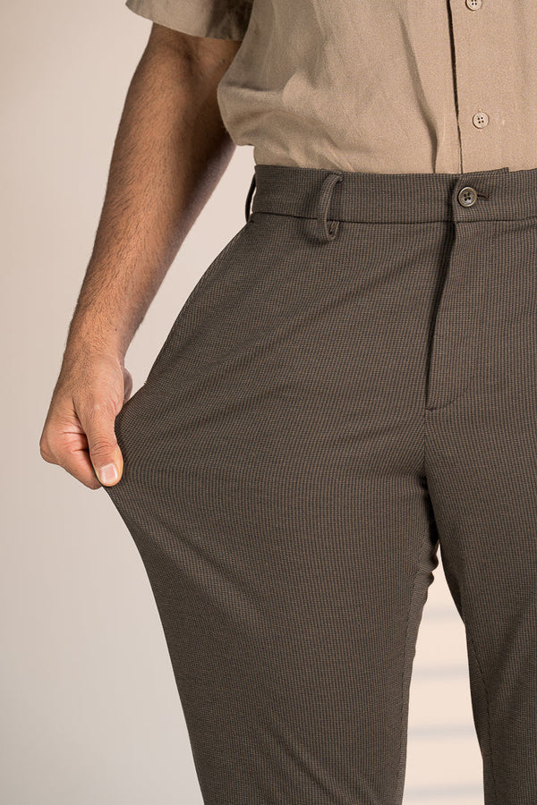 Walnut Brown Houndstooth Power-Stretch Pants