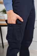 Custom fit Dress pant trousers in a stretch navy Poly Viscose fabric