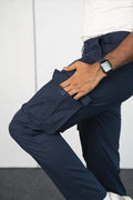 Custom fit Dress pant trousers in a stretch navy Poly Viscose fabric