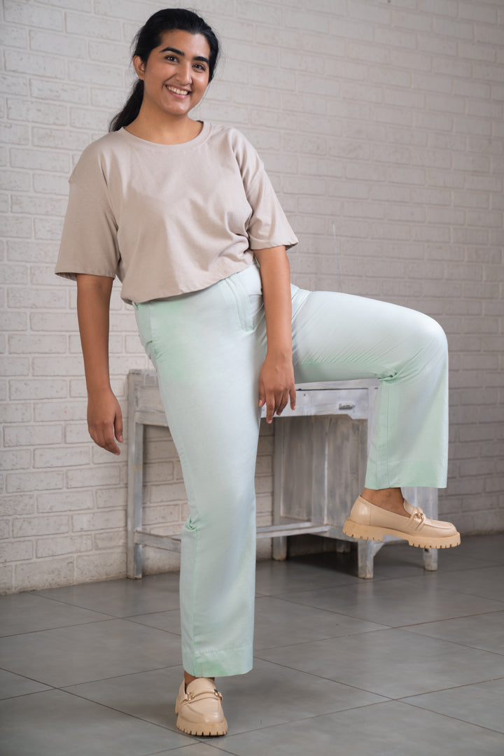 Ice Green Cotton Linen Pants