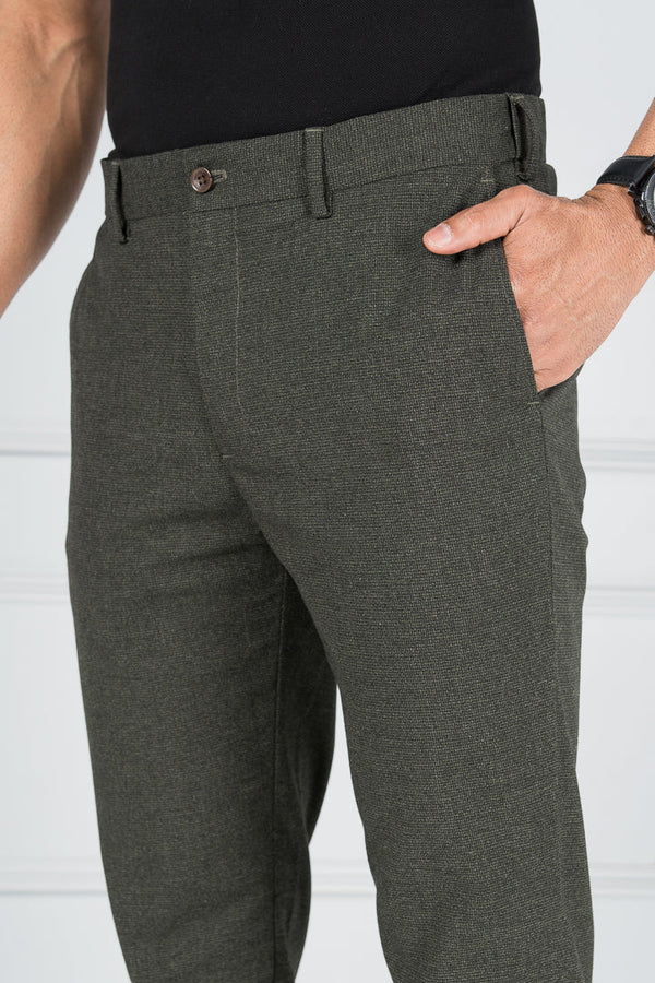 Olive Green Textured Formal Pants