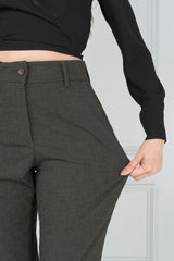 Olive Green Textured Formal Pants - Women