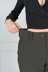 Olive Green Textured Formal Pants - Women