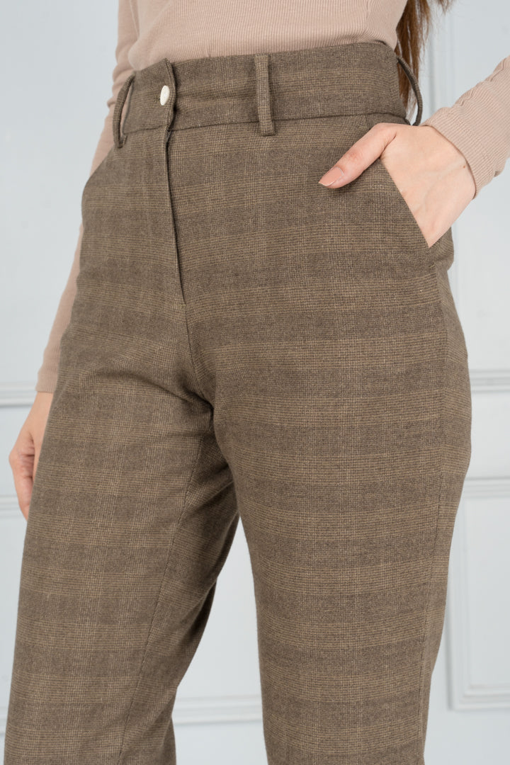 Khaki Plaid Formal Pants - Women