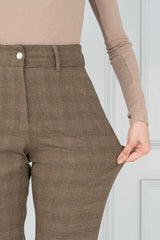 Khaki Plaid Formal Pants - Women