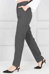 Dark Grey Textured Formal Pants - Women