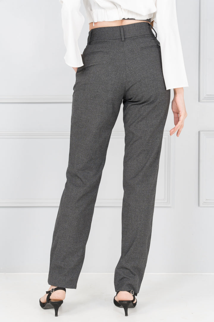 Dark Grey Textured Formal Pants - Women