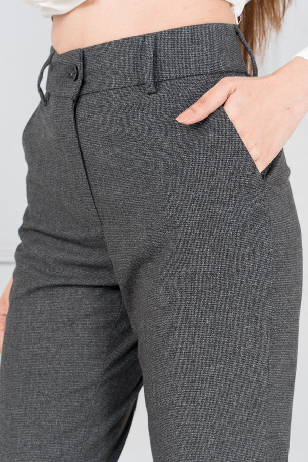 Dark Grey Textured Formal Pants - Women