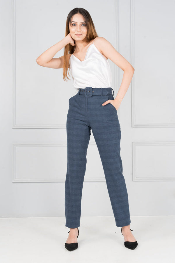 Blue Plaid Formal Pants - Women