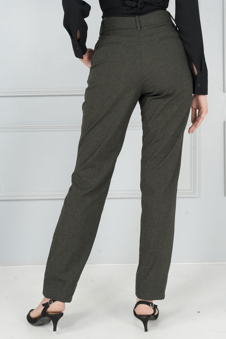 Olive Green Textured Formal Pants - Women