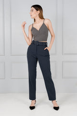 Navy Blue Checks Power-Stretch Pants - Women