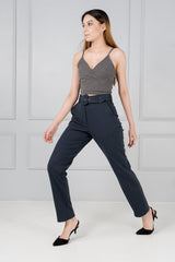 Navy Blue Checks Power-Stretch Pants - Women